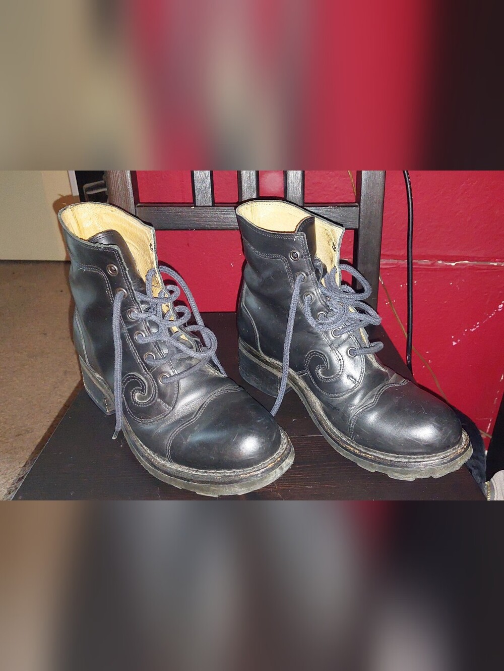 John Fluevog Derby Swirl boots black leather lace-Up boots